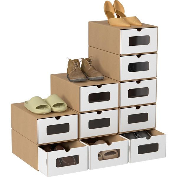 Tolletour 10X Scatole Di Scarpe Con Finestra Scatola Di Immagazzinamento Scarpe Scatola Di Immagazzinamento Impilabile Scatola Di Scarpe Scatola Di Scarpe Scatola Per Tutti Gli Usi Marrone / Bianco-image