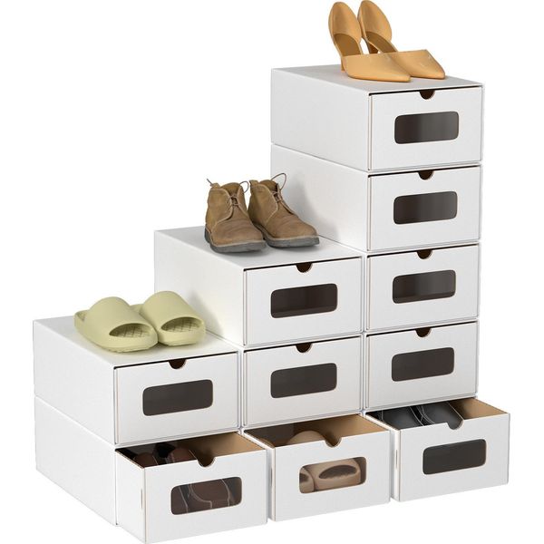 Tolletour 10X Scatole Per Scarpe Con Finestra Scatola Di Immagazzinaggio Scatola Di Immagazzinaggio Impilabile Scatola Per Scarpe Scatola Per Scarpe Scatola Multiuso Bianco-image