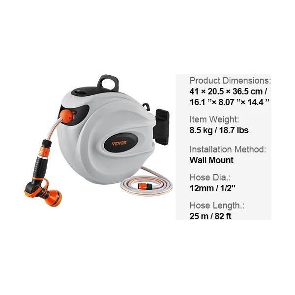Avvolgitubo Da Giardino, Riavvolgimento Automatico, Staffa Girevole A 180°, 25M05In2M-image