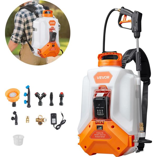 Spruzzatore A Pressione A Batteria Vevor, Spruzzatore Elettrico Da 16 L, 2 Barre E 8 Ugelli, Regolabile Da 0 A 6 Bar, 4 Ore Di Autonomia, Spruzzatore Portatile A Zaino Per Giardino E Cortile Per Diserbare, Spruzzare E Pulire-image
