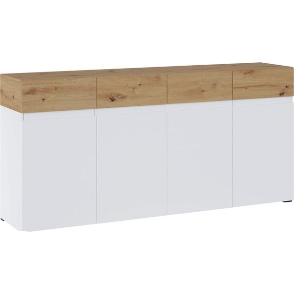 Credenza Rimini Cassettiera 180X40X86Cm Bianco Rovere Artisan Senza Maniglie A 4 Ante (18798)-image
