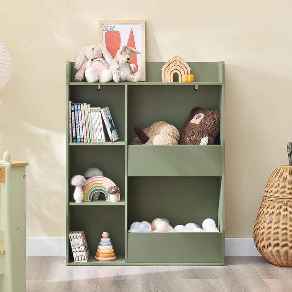Sobuy Scaffale Per Bambini Scaffale Montessori Per La Cameretta Dei Bambini Con 5 Scomparti Aperti Scaffale Per Bambini Per Riporre I Giocattoli Verde 80X104X34 Cm KMB55-K-GR-image