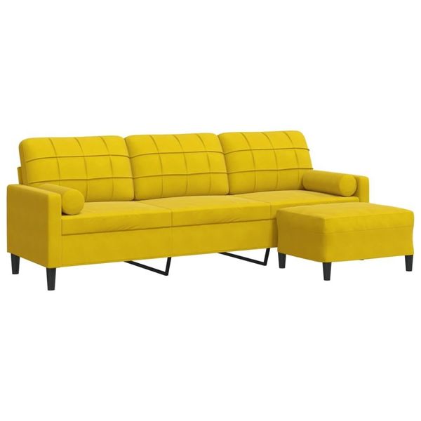 Syfax™ Divano A 3 Posti Con Poggiapiedi Giallo 210 Cm In Velluto-image