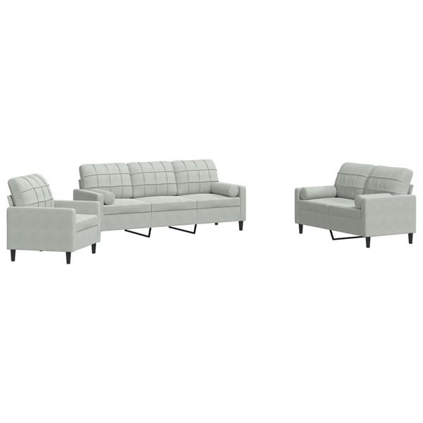 Syfax™ Set Di Divani 3 Pz Con Cuscini E Rinforzi Grigio Chiaro Velluto-image