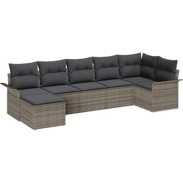 Syfax™ Set Divano Da Giardino Con Cuscino 7 Pcs Grigio Polyrattan-image