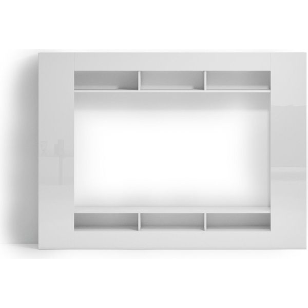 Dmora Parete Attrezzata Sadali 216X30.4X158.6H Cm Bianco Lucido, 7 Ripiani Cassetti-image