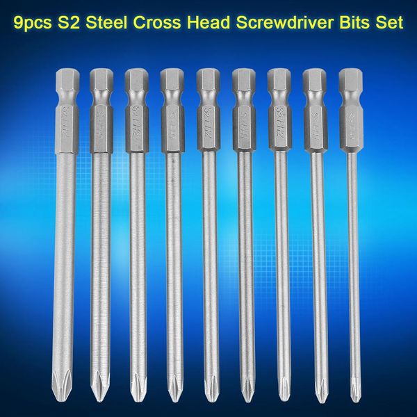 9Pcs S2 Acciaio Croce Testa PH1 PH2 Bit Cacciavite Set 1/4Inch Hex Shank 100Mm-image