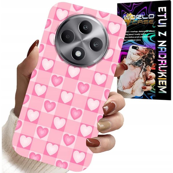 Custodia Per Oppo Reno12 F / 12Fs 5G - Griglia A Cuori Rosa Custodia + Vetro-image