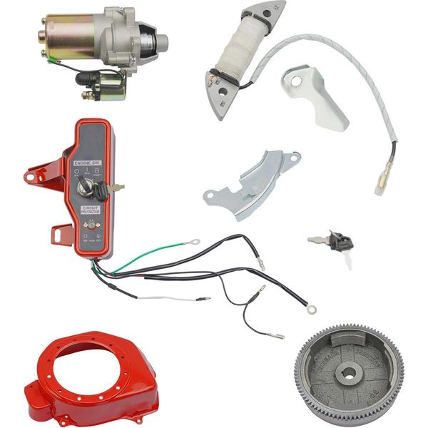 Set Di Accensione E Avviamento Elettrico, Compatibile Con Honda GX160/GX200 5,5-6,5 Hp, Rosso, Bobina Di Accensione, Copriventola, Volano, Motorino Di Avviamento, Blocco Accensione-image