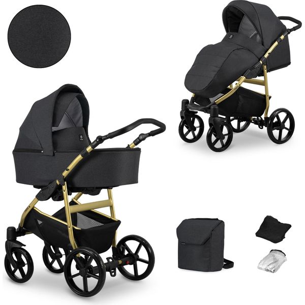 Passeggino Kunert Mata 2In1 In Antracite/Grafite Con Telaio Oro - Passeggino Sicuro E Confortevole Per Genitori Attenti Allo Stile-image