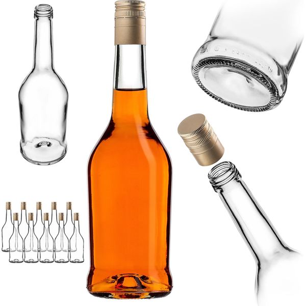 Bottiglie Da Liquore Kadax 500Ml, 10 Pezzi, Bottiglie Vuote Per Il Riempimento Di Olio, Aceto, Liquore, Vino E Grappa, Bottiglie Di Vetro, Bottiglie Di Grappa, Bottiglie Di Succo (Oro, Lunghe)-image