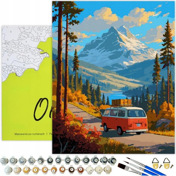 Pittura Per Numeri Adulti Paesaggio Strada Di Montagna 50X40 - 32 Colori Acrilici, Tela Con Telaio In Legno, 3 Pennelli E Accessori Oh Art!-image