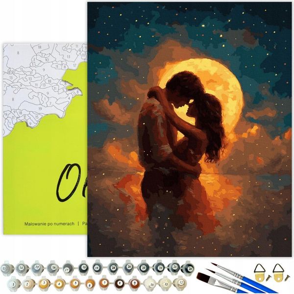 Dipingere Con I Numeri Gli Adulti Amano La Notte Di Luna 50X40 - 27 Colori Acrilici, Tela Con Telaio In Legno, 3 Pennelli E Accessori Oh Art!-image