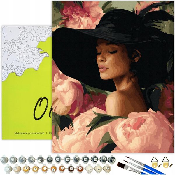 Pittura Per Numeri Donna Adulto Eleganza Fiori 50X40 - 32 Colori Acrilici, Tela Con Telaio In Legno, 3 Pennelli E Accessori Oh Art!-image