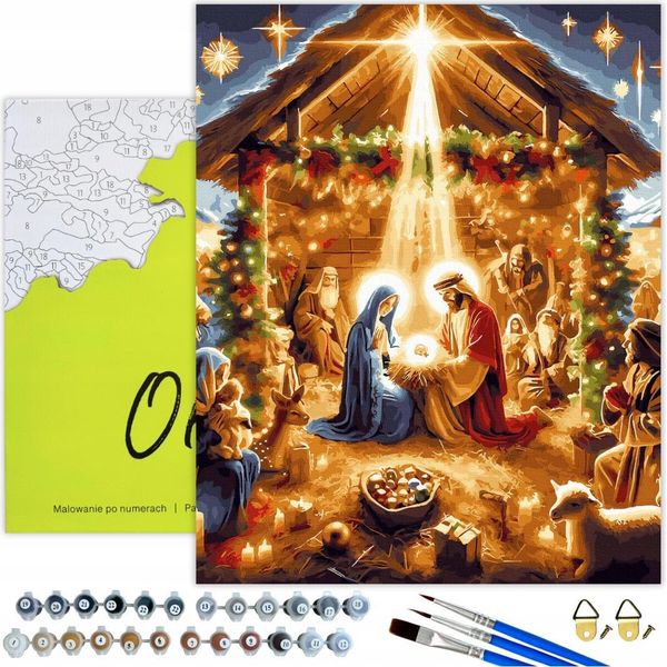 Pittura Per Numeri Adulti Religione Miracolo Di Natale 50X40 - 32 Colori Acrilici, Tela Con Telaio In Legno, 3 Pennelli E Accessori Oh Art!-image