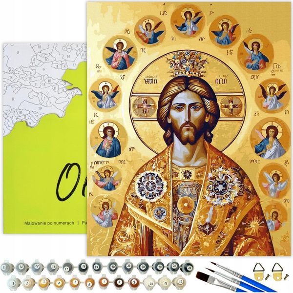 Pittura Per Numeri Adulti Religione Cristo Angelo 50X40 - 31 Colori Acrilici, Tela Con Telaio In Legno, 3 Pennelli E Accessori Oh Art!-image