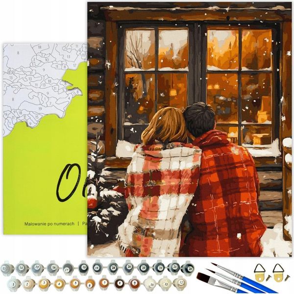 Pittura Con I Numeri Adulti People Love Fireplace 50X40 - 29 Colori Acrilici, Tela Con Telaio In Legno, 3 Pennelli E Accessori Oh Art!-image