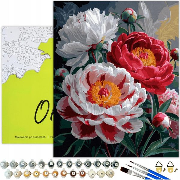 Pittura Per Numeri Adulti Fiori Rose Gioco Di Colori 50X40 - 32 Colori Acrilici, Tela Con Telaio In Legno, 3 Pennelli E Accessori Oh Art!-image