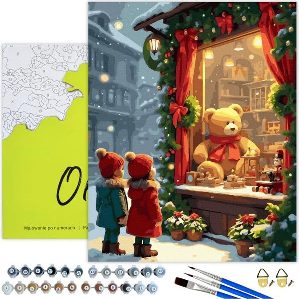 Pittura Per Numeri Adulti Sogno Di Natale 50X40 - 33 Colori Acrilici, Tela Con Telaio In Legno, 3 Pennelli E Accessori Oh Art!-image
