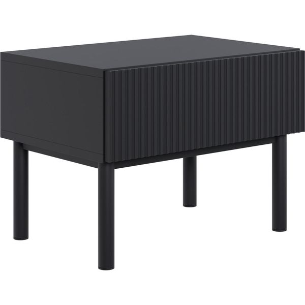 Selsey Veldio New - Comodino Con Frontale Scanalato E Cassetto, Nero, 50 Cm-image