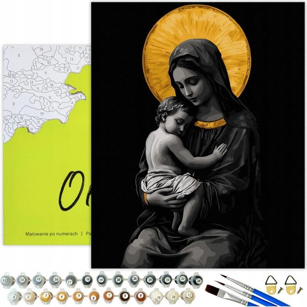 Paint By Numbers Adult Religion Madonna Gold 50X40 - 16 Colori Acrilici, Tela Con Telaio In Legno, 3 Pennelli, Accessori, Vernice Oro Oh Art!-image