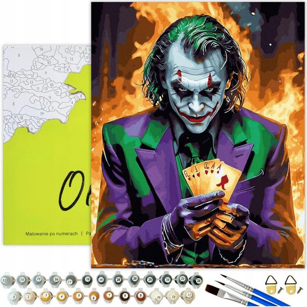 Painting By Numbers Adults Joker Portrait 50X40 - 33 Colori Acrilici, Tela Con Telaio In Legno, 3 Pennelli E Accessori Oh Art!-image