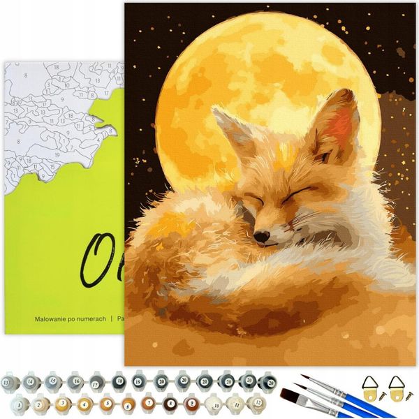 Dipingere Con I Numeri Adulti E Bambini Animali Volpe Oro 50X40 - 27 Colori Acrilici, Tela Con Telaio In Legno, 3 Pennelli, Accessori, Vernice Oro Oh Art!-image