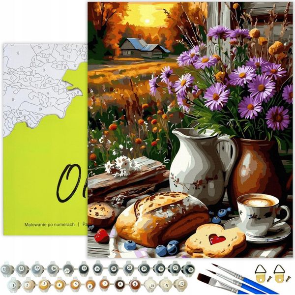 Pittura Per Numeri Adulti Caffè Mattina D'autunno 50X40 - 36 Colori Acrilici, Tela Con Telaio In Legno, 3 Pennelli E Accessori Oh Art!-image