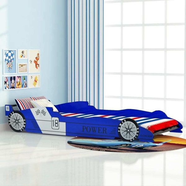 The Living Store Letto Per Bambini Con Auto Da Corsa 90X200 Cm Blu-image