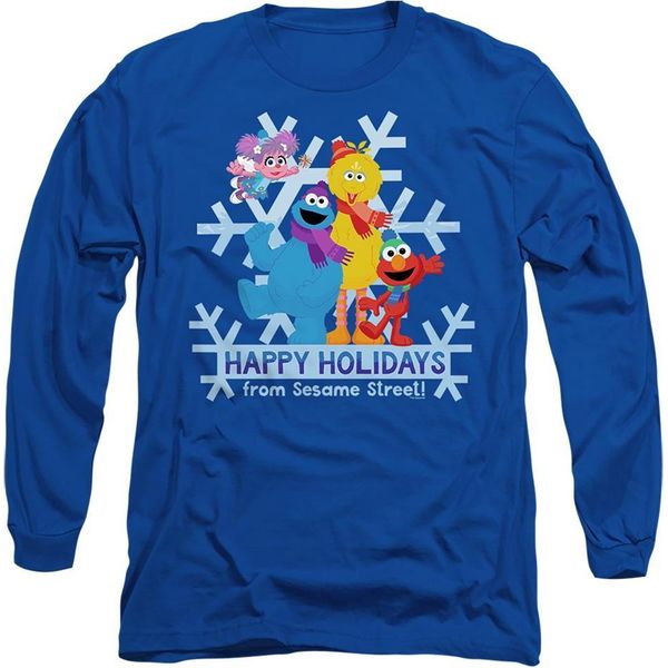 Sesame Street - Maglietta "Happy Holidays"" Per Uomo/Donna Unisex, Manica Lunga TV27086 (L) (Blu Reale)"-image