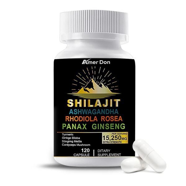 Himalayan Shilajit 9000Mg (120 Capsule) Integratore Alimentare, Circolazione, Energia, Resistenza, Sistema Immunitario, Metabolismo, Nervi, Salute Sessuale-image