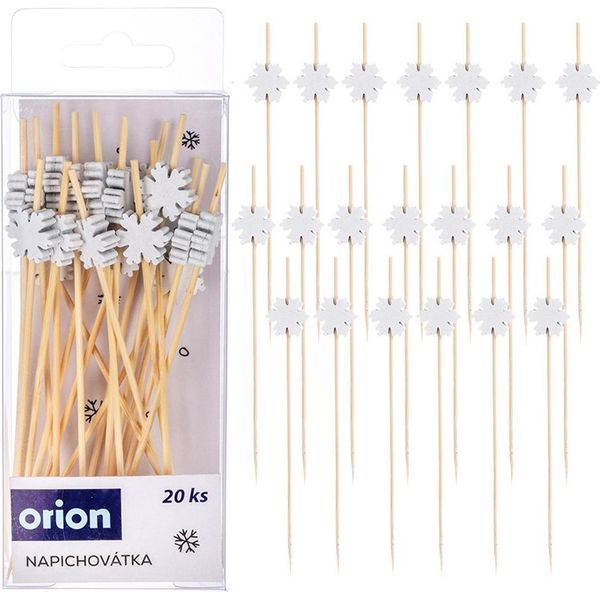 Orion | Spiedini Per Cocktail - In Bambù - 20 Pezzi - 12 Cm - Per Snack - Motivo Fiocco Di Neve-image