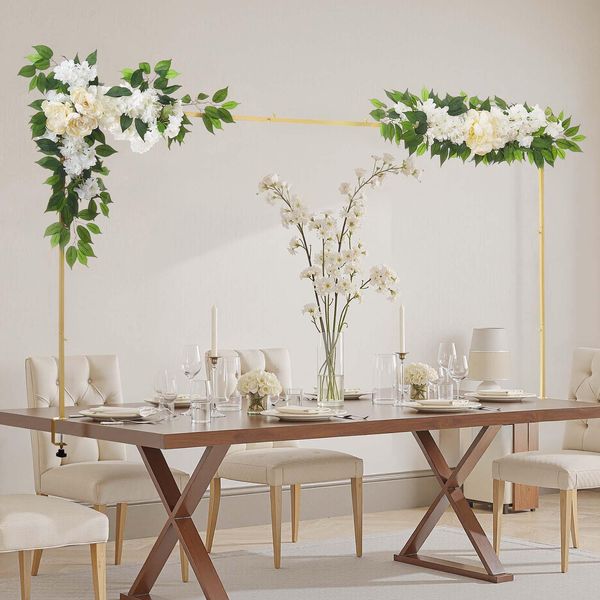 Arco Da Tavolo Vevor, Regolabile Da 711,2-2489,2 Mm Di Lunghezza E 330,2-1066,8 Mm Di Altezza, Barra Di Decorazione Da Tavolo Con Accessori Floreali, Cornice Dorata Per Palloncini Per Matrimonio, Compleanno E Decorazioni Natalizie-image
