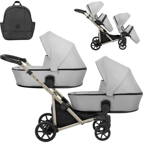 Carrozzina Doppia Kunert Brav Duo 2In1 In Grigio Con Ruote Gialle E Telaio Color Champagne-image