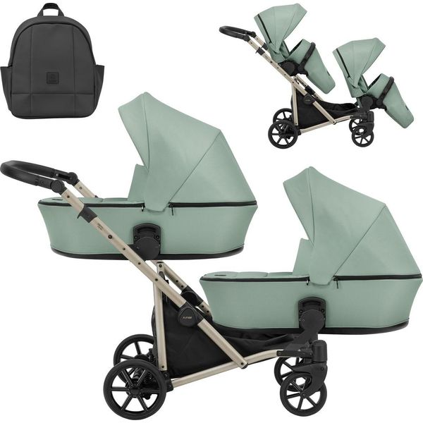 Carrozzina Doppia Kunert Brav Duo 2In1 Color Menta Con Ruote Gialle E Telaio Color Champagne-image
