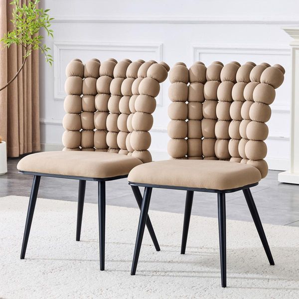 Set Di 2 Sedie Da Pranzo In Velluto, Gambe In Metallo Nero, Lusso Moderno, Cammello-image