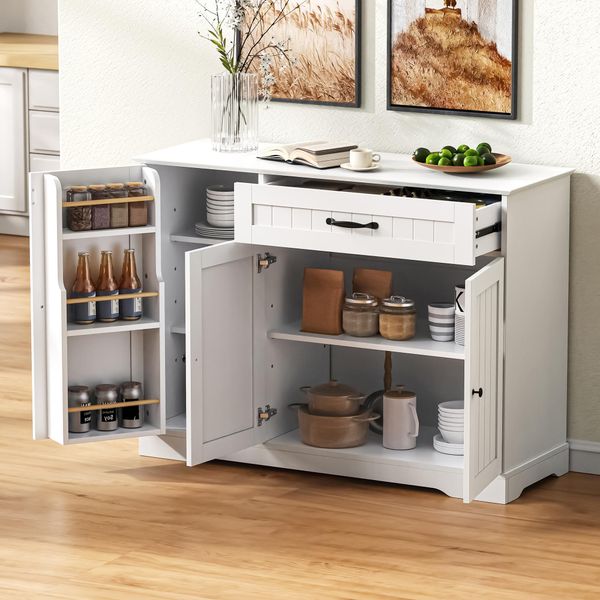 Cassettiera Merax, Con 3 Ante, 1 Cassetto, Mobile Buffet Moderno Per Sala Da Pranzo, Soggiorno, 107 Cm (B)) Cassettiera, Bianco-image