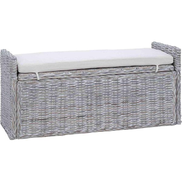 Syfax™ Panchina Con Contenitore Bianco Lavato 110 X 40 X 50 Cm Rattan-image
