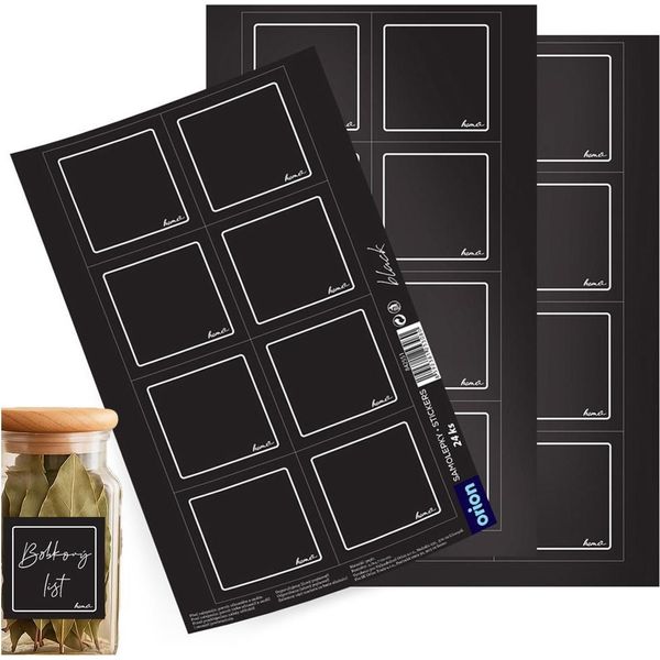 Orion | Etichette Autoadesive - Nero - 24 Pezzi - 4,7X4,7 Cm - Etichette Per Spezie - Per Barattoli Di Conserva-image