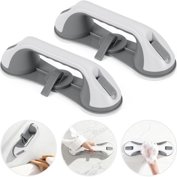 Bettizia 2 Pezzi Maniglioni Per Anziani 28Cm, Maniglione Doccia Senza Forare, Max 110Kg Maniglia Doccia Rimovibile Con Ventosa, Robusta Maniglia Per Bagno, Maniglioni Per Bagno - Grigio Bianco-image