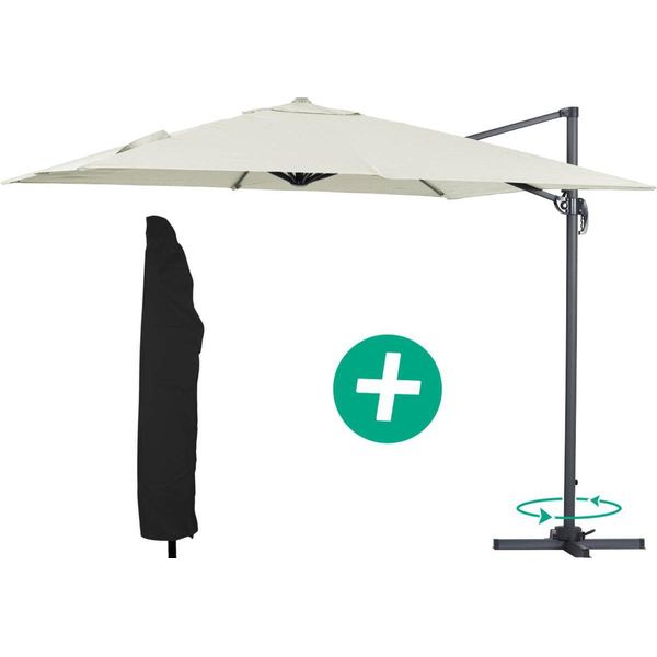 Ombrellone A Sbalzo In Alluminio "Sun 3"" - Quadrato - 3 X 3 M - Ecru + Telo Di Protezione"-image