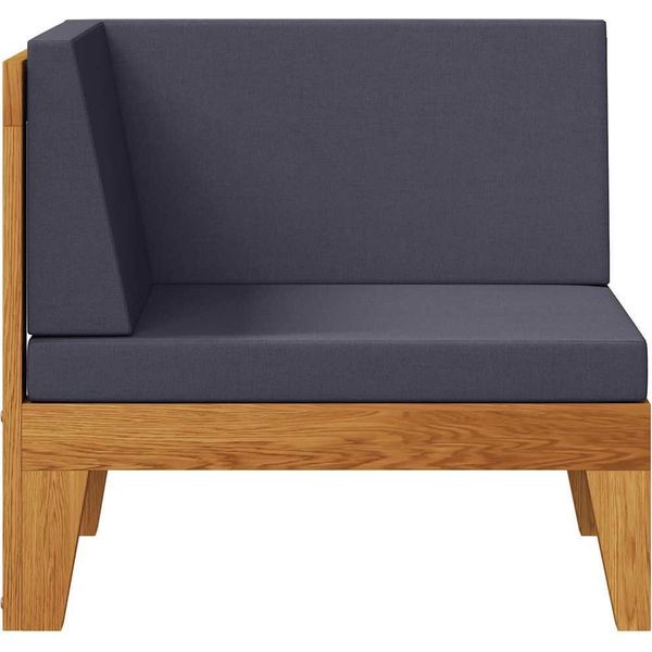 Divano Angolare Modulare Con Cuscini Grigio Scuro In Legno Massiccio Di Acacia-image