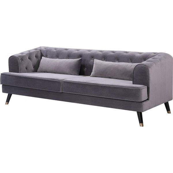 Divano In Velluto "Gloria"" - 216 X 86 X 76 Cm - 3 Posti - Grigio"-image