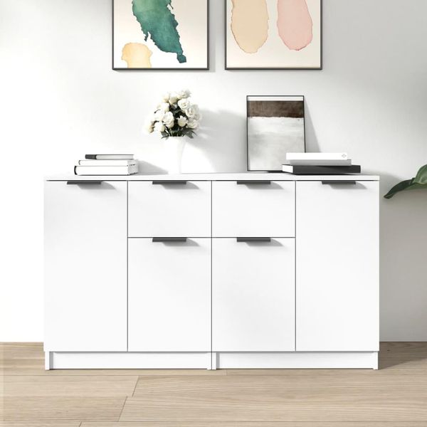 The Living Store Credenze 2 Pz. Bianco 60X30X70 Cm Materiale A Base Di Legno-image