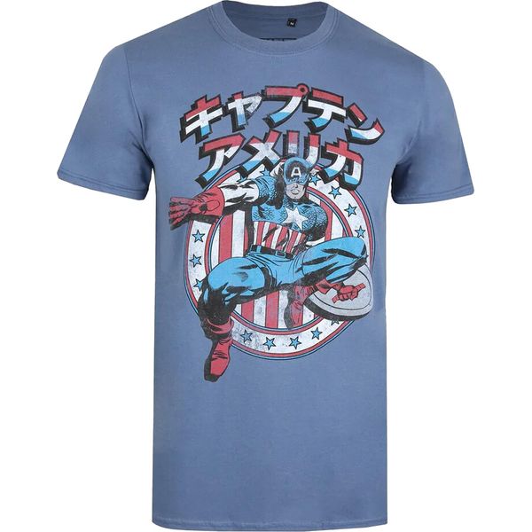 Captain America - T-Shirt Lavata Da Uomo TV1086 (Xxl) (Blu Indaco)-image