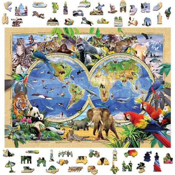 Puzzle In Legno Mappa Del Regno Animale 1000 Pezzi-image