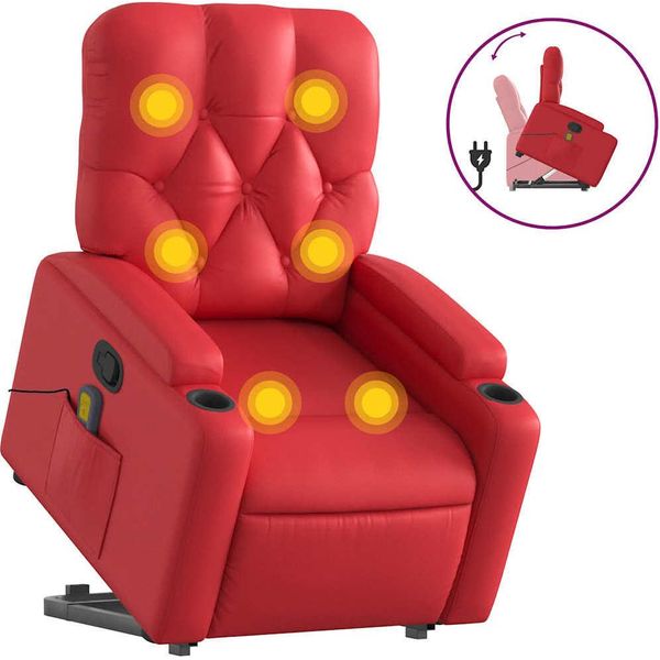 Vidaxl Poltrona Per Massaggi Con Ausilio Per L'assistenza In Piedi In Pelle Finta Rossa-image