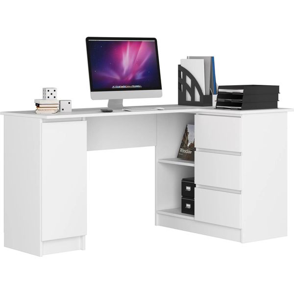 Scrivania Angolare Per Ufficio B20 Con Armadietto E Cassetti Bianchi 155 Cm Ergonomica E Resistente Per Casa E Ufficio-image