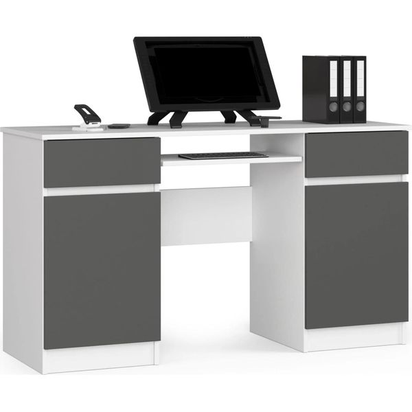 Scrivania Scandinava Biurko Clp A5 Con 2 Cassetti E 2 Ante In Bianco E Grigio Grafite-image