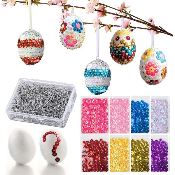 Uova Di Pasqua In Polistirolo Pisanki 20 Pezzi Decorazione Fai Da Te Con Paillettes-image